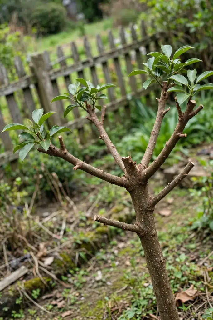 Pruned young kudampuli tree with open center and scaffold branches