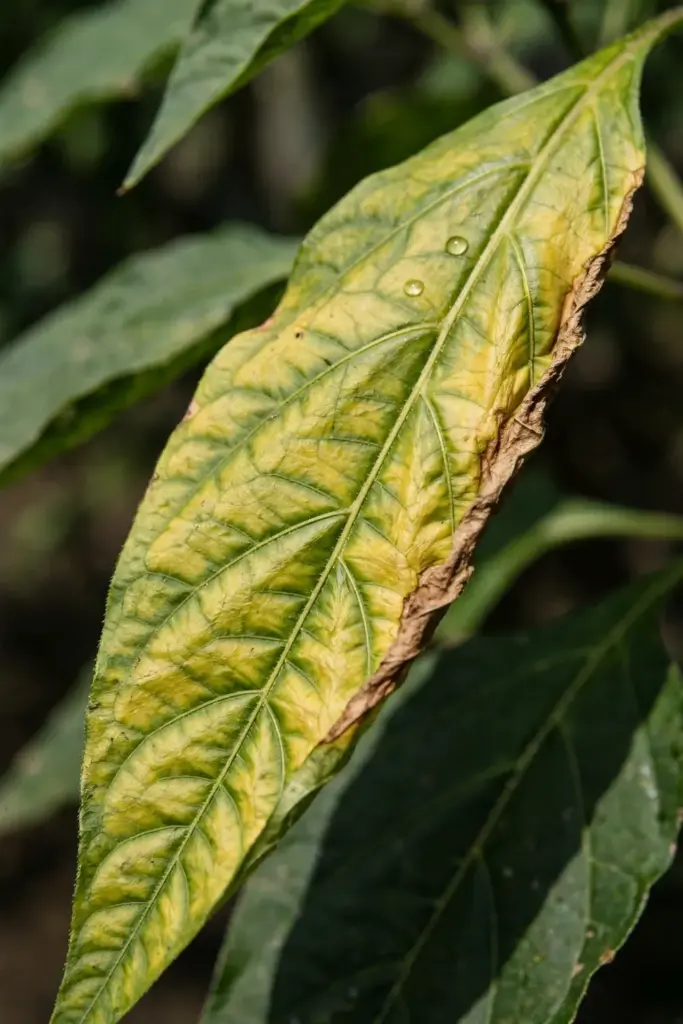 Javanese long pepper leaf yellowing between green veins