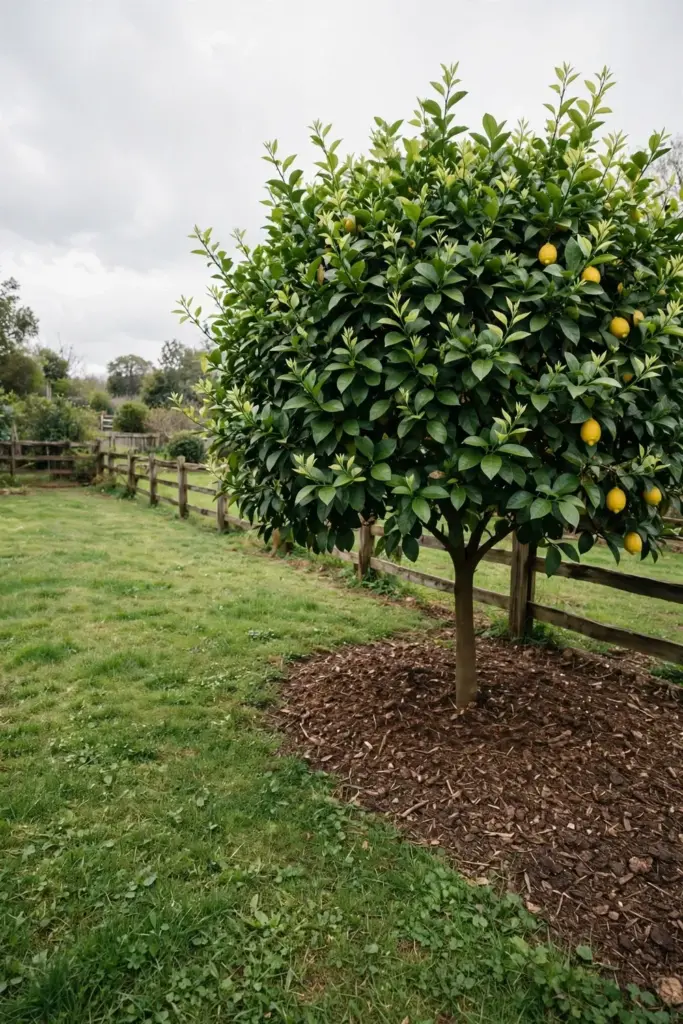 Pruned lemon tree with a healthy dome and fresh outward shoots
