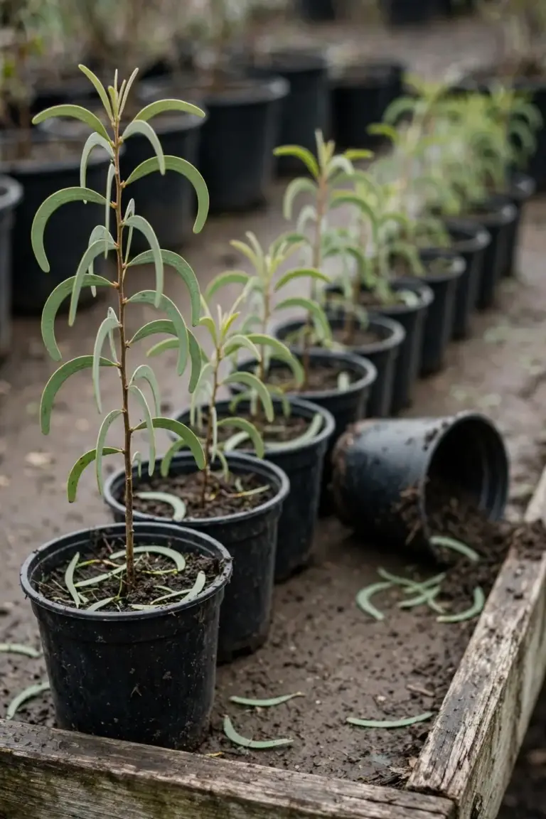 Wattle tube stock plants with labels in a local native nursery