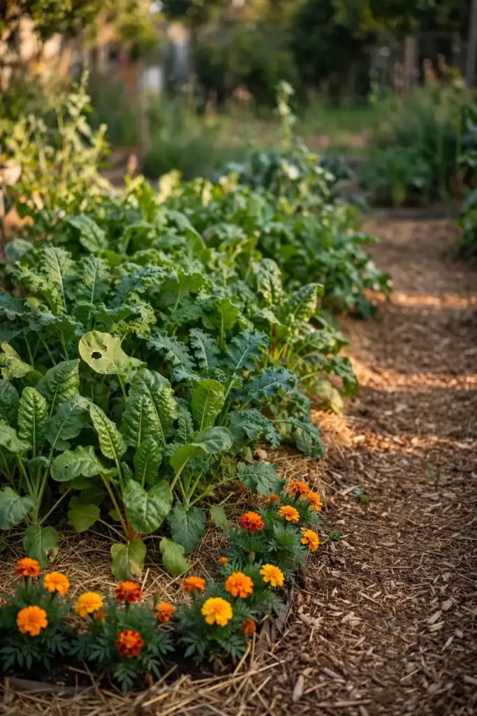 My own vegetable bed thriving under straw mulch where lesion nematodes live in the soil.