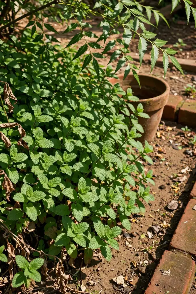 Mentha arvensis bed in a sunny Indian home garden