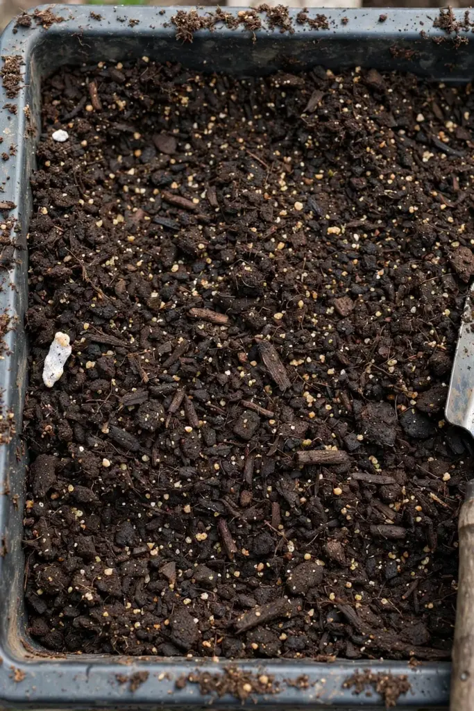 Hand-mixed potting mix with compost and sand