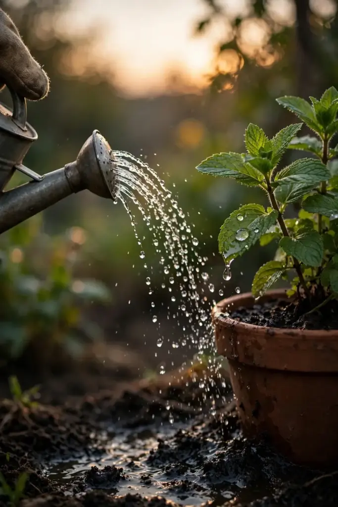 Watering menthol mint at low warm backlight