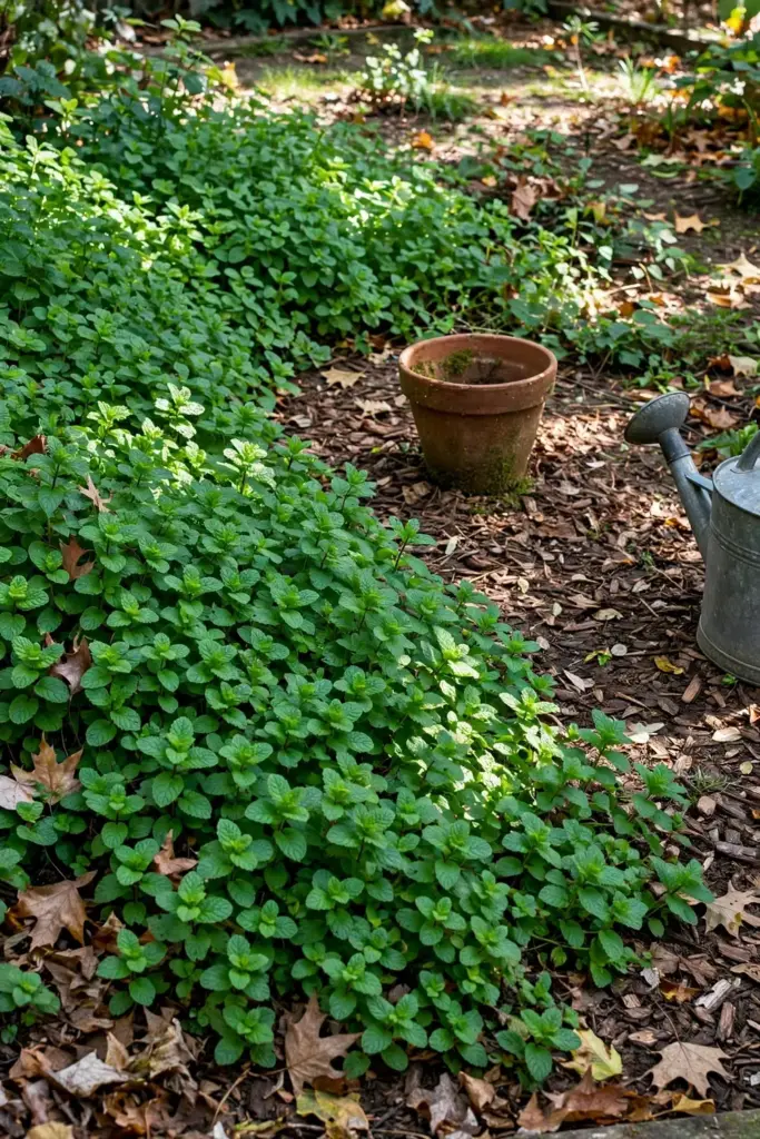 Thriving mint patch through the seasons