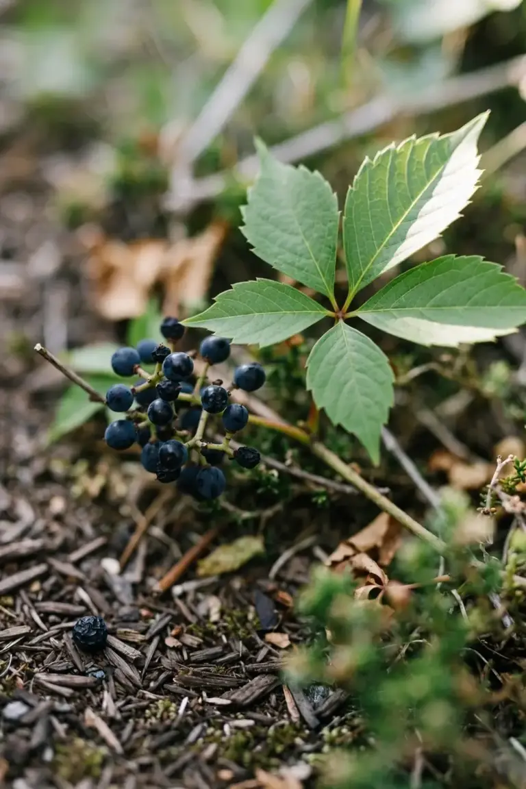 Native grape with five hairless leaflets and black grape-like fruit