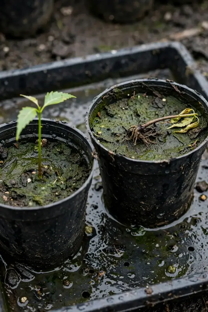 Collapsed neem seedling with pinched brown stem from damping off