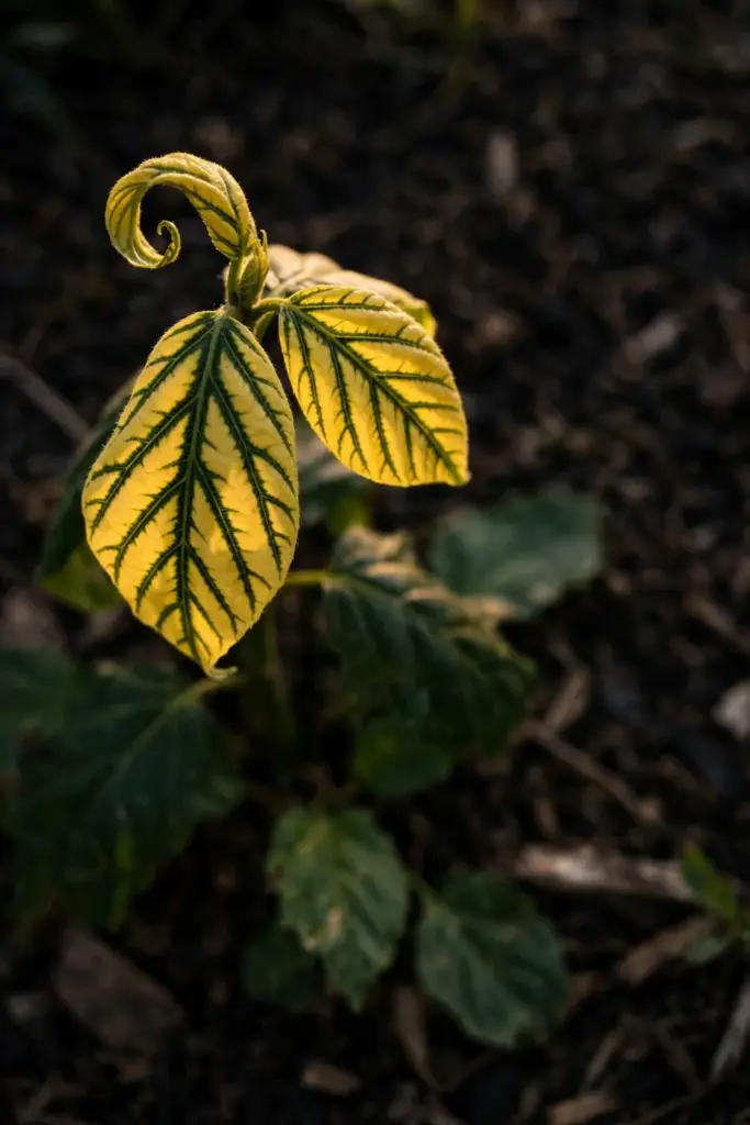New leaves yellow between green veins on a shoot tip