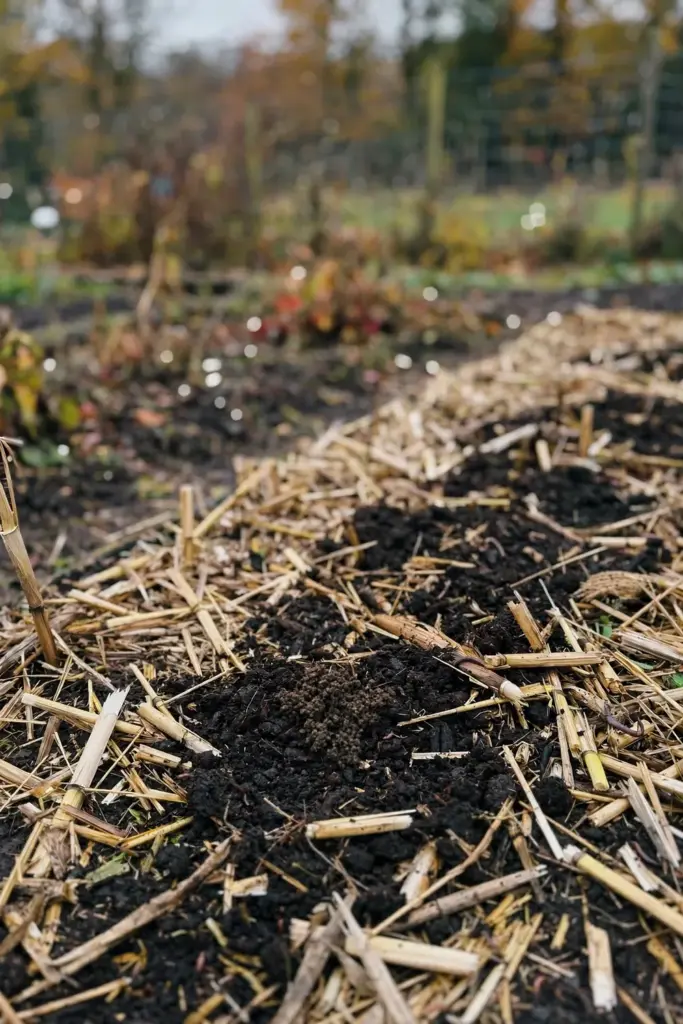 Undisturbed no-till bed with residue under fresh compost topdressing