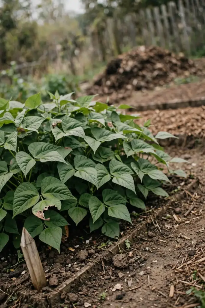 Bean bed growing where corn grew last year, rotating the bed.