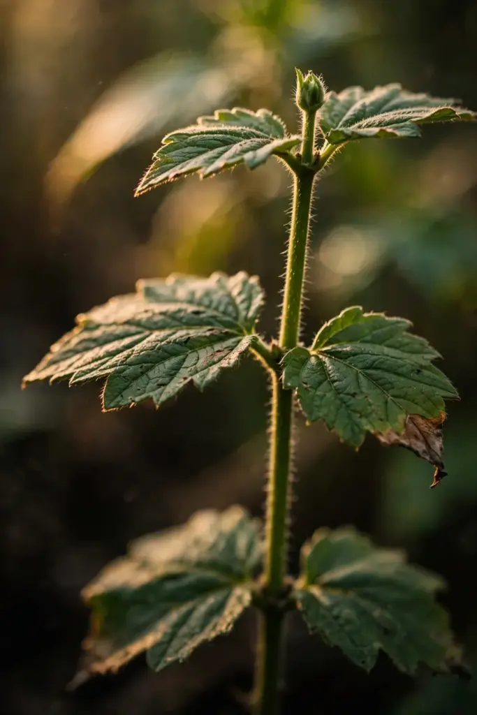 Stem with opposite leaf pairs and three nodes in view