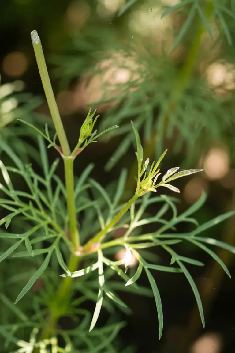 Pinched cosmos stem tip with two new side shoots emerging