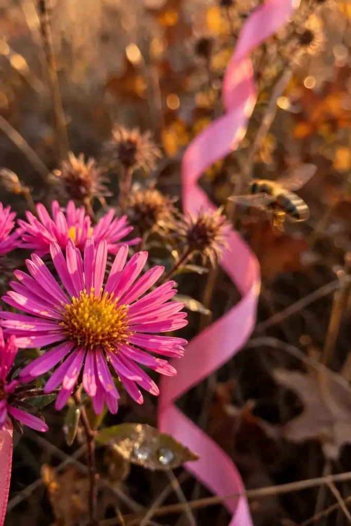 Pink asters threaded through an autumn border of gold and russet