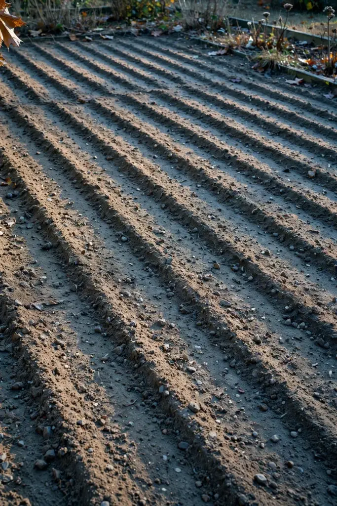 Garden bed prepared for autumn sowing of isabgol