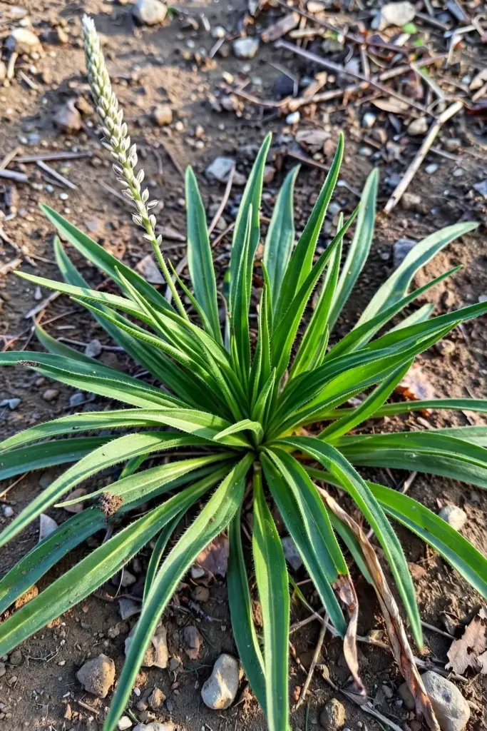 Close comparison of narrow isabgol leaves and white spikes