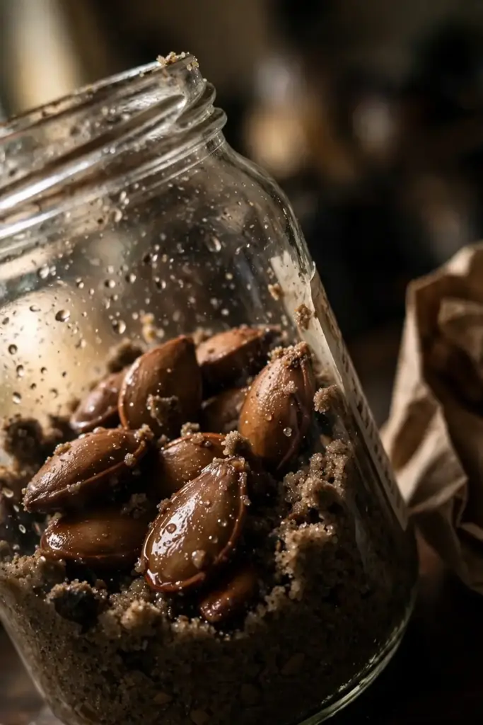 Quince seeds stratified in damp sand inside an open container