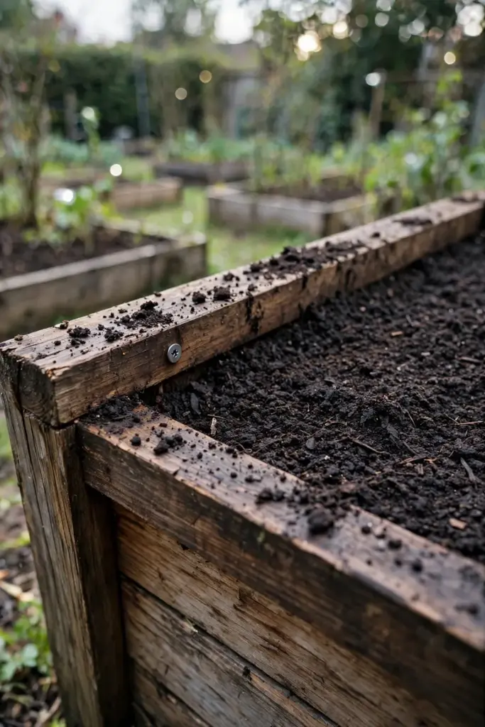 Raised bed topped off level with a topsoil and compost blend