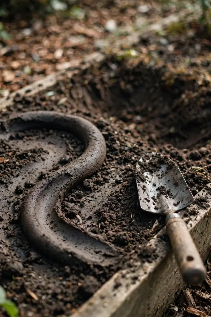 Soil ribbon pressed between fingers over a garden bed