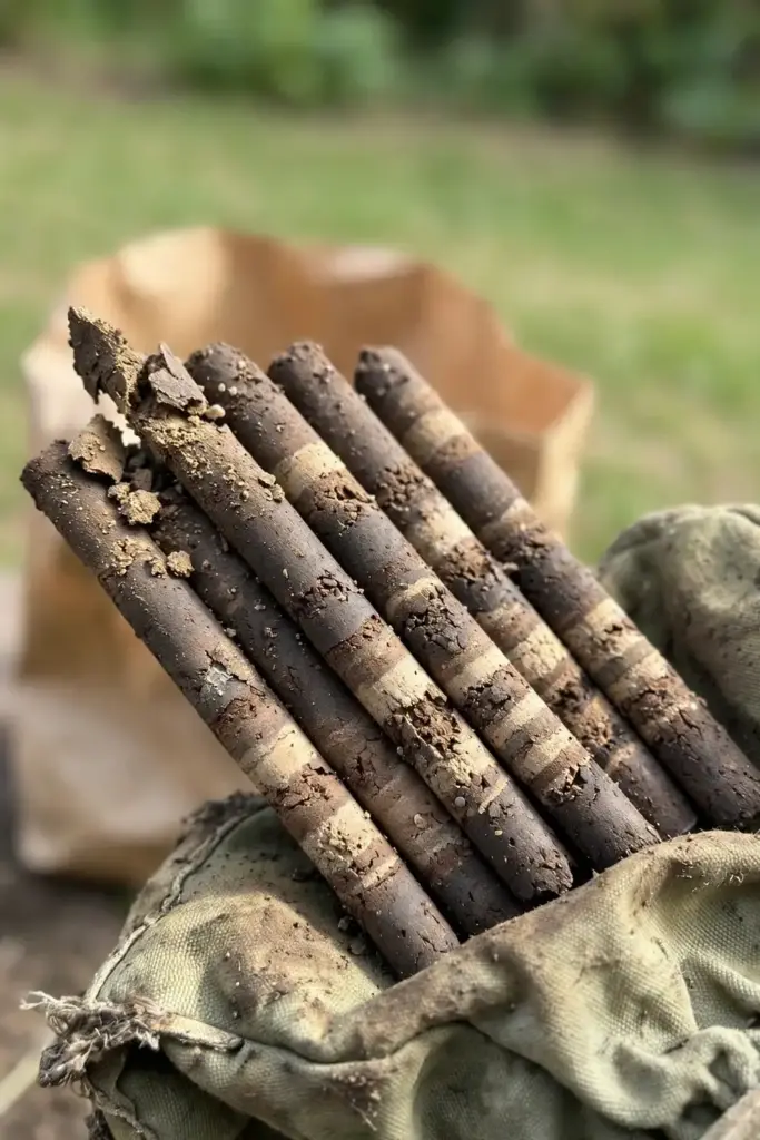 Soil cores in a worn garden mitt, ready for a nematode lab assay.