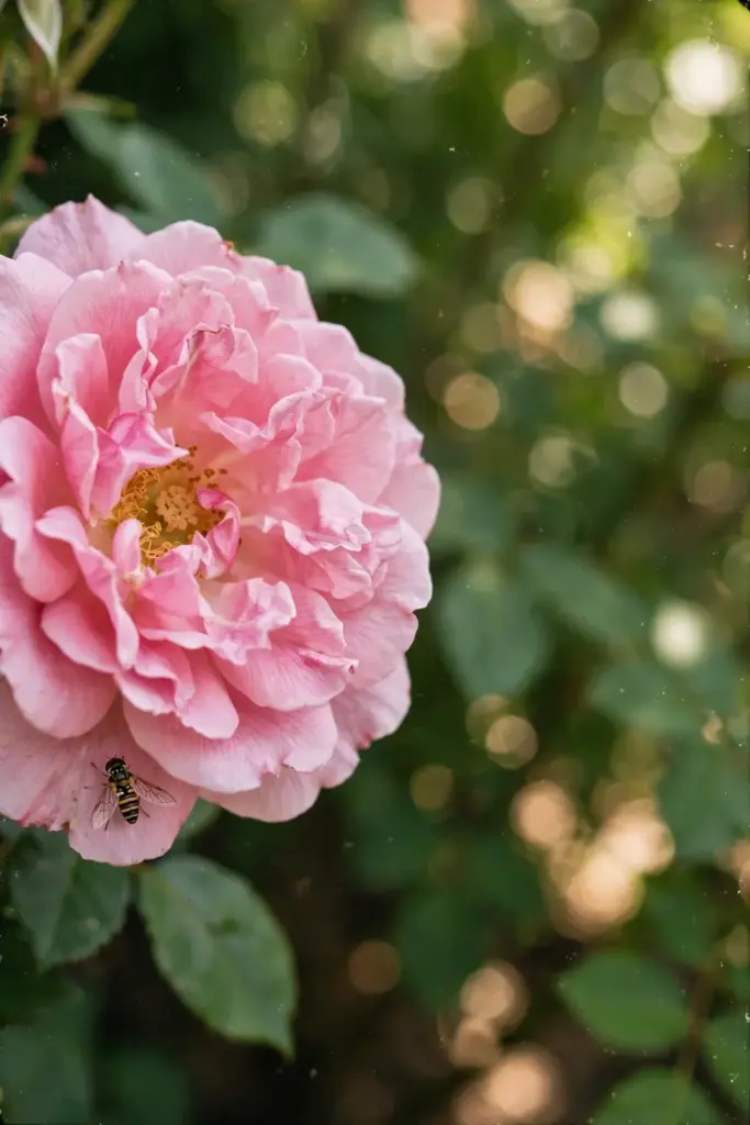 Single open fragrant rose bloom on its bush in a garden
