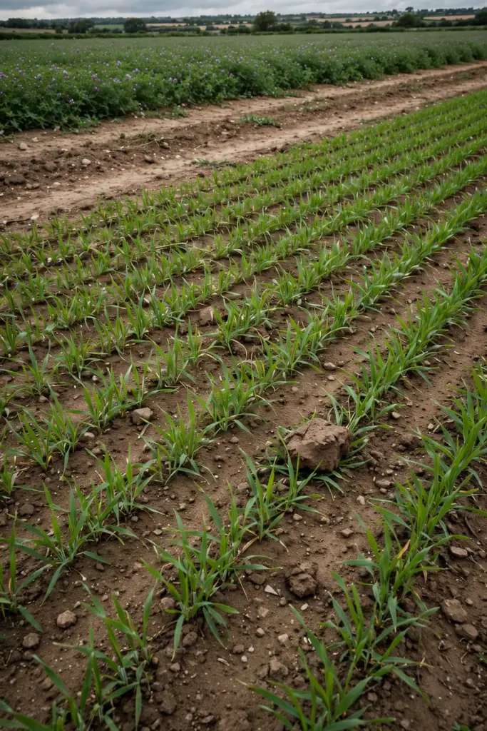 Rotated field planted to a non-legume crop after alfalfa.