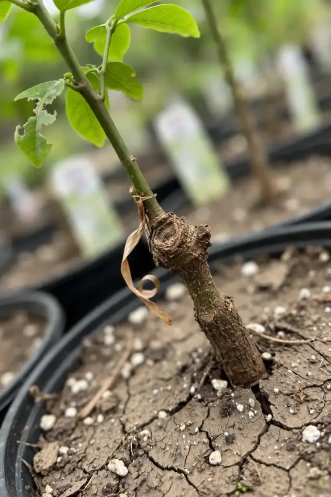 Young grafted Bangkok sweet santol sapling with a visible graft union
