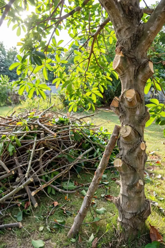 Freshly pruned santol canopy with open center and clean branch cuts