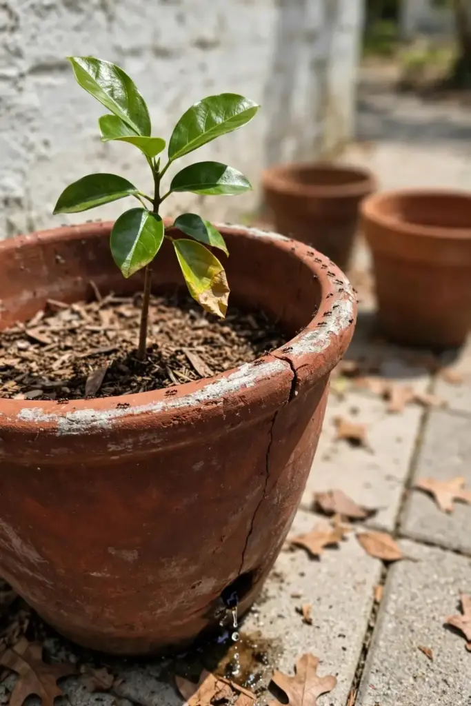 Young santol seedling in a large deep pot as a temporary nursery plant