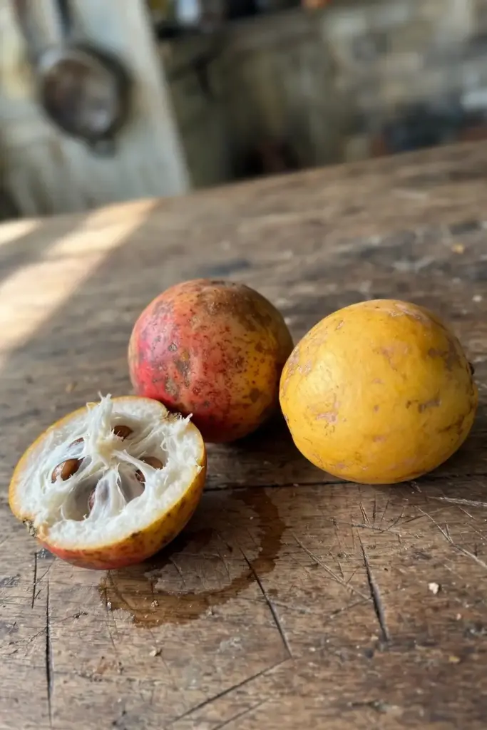 Santol fruits showing sweet yellow and sour reddish rind variations side by side