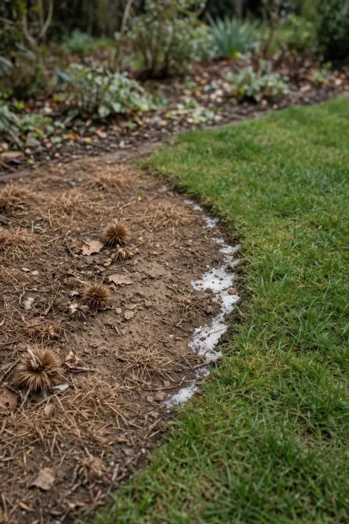 Scorched dead patch in a lawn with browned grass