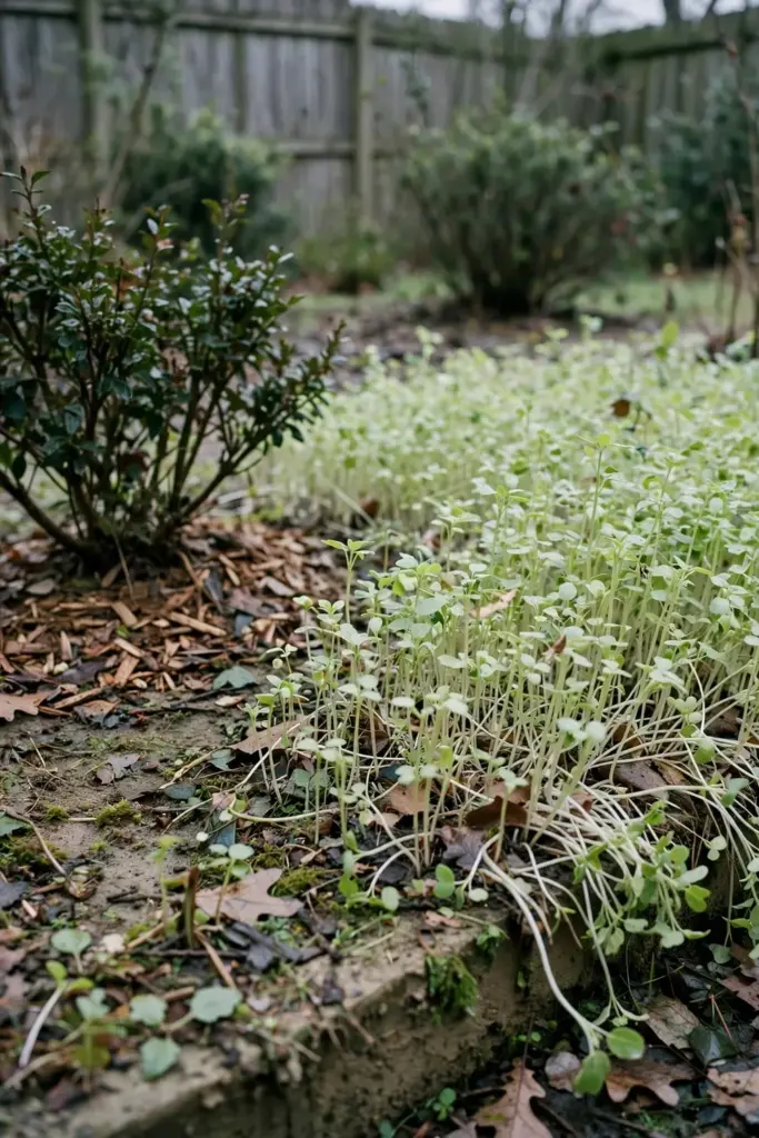 Dense patch of self sown seedlings beside a planted native shrub
