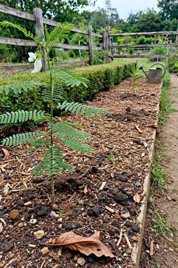 Young sesbania grandiflora tree in a sunny open garden with room for a wide canopy