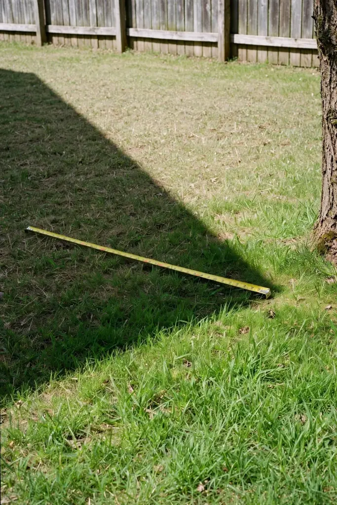 Sharp shadow line across a Buffalo patch with a tape measure on the grass