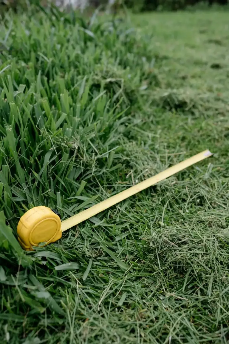 Healthy Sir Walter lawn with a tape measure lying on the grass
