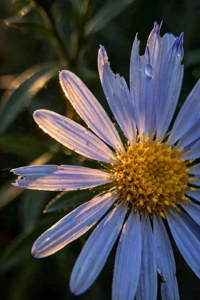Smooth aster blue petals in macro with veined texture
