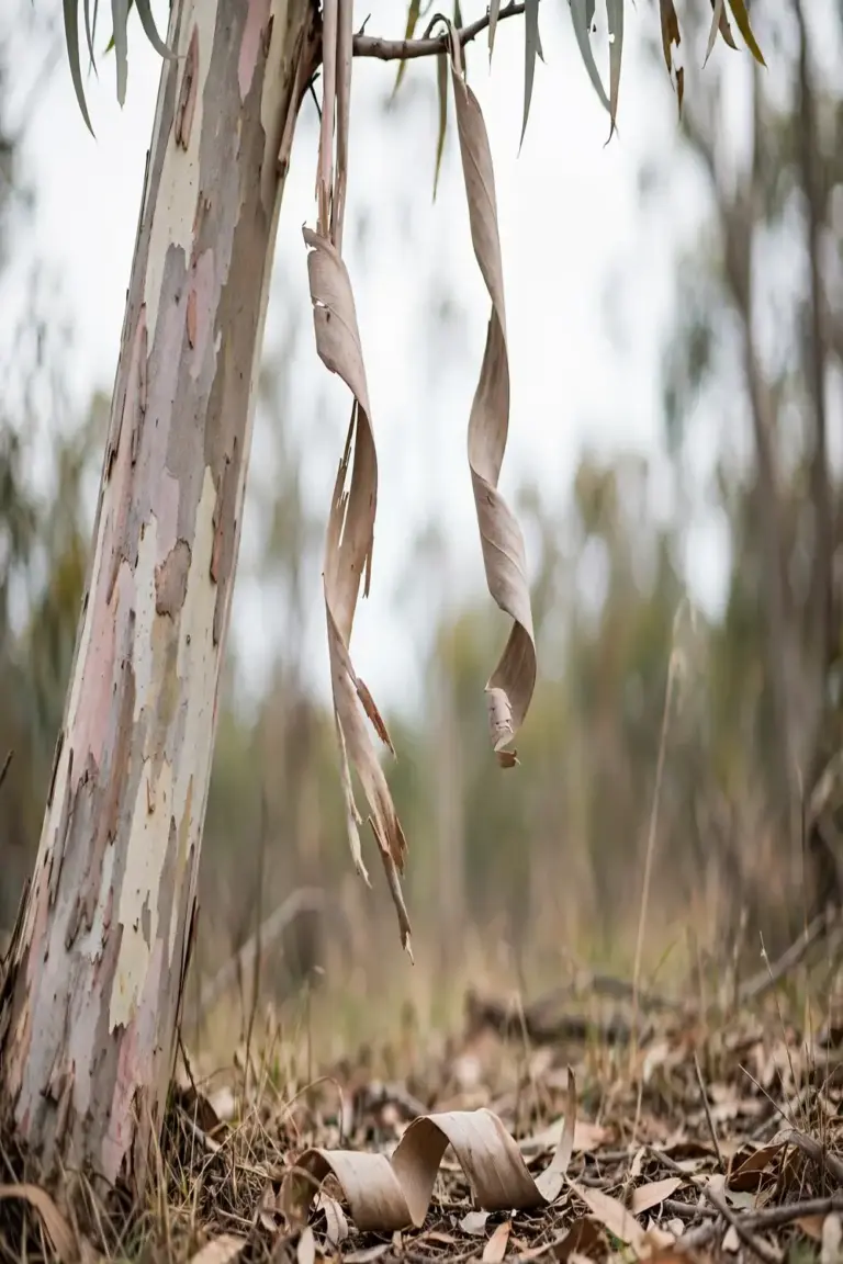 Smooth gum trunk shedding long bark ribbons
