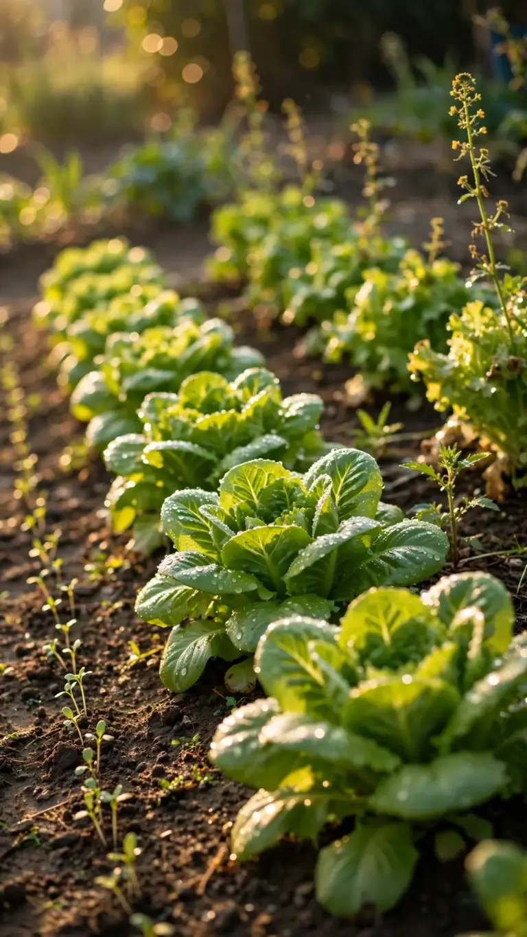 Lettuce rows at three different growth stages from succession sowing