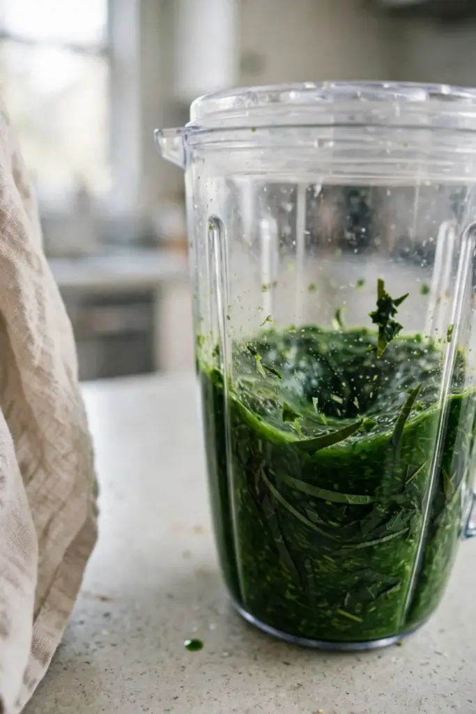 Fresh suji leaves blended with water into deep green dye