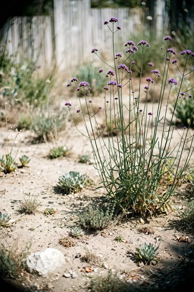 Tall verbena flowering in a sunny dry-climate garden bed