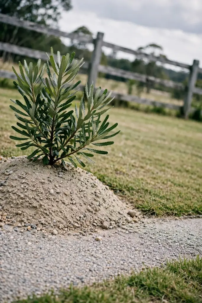 Banksia planted on a low mound in free-draining soil under full sun