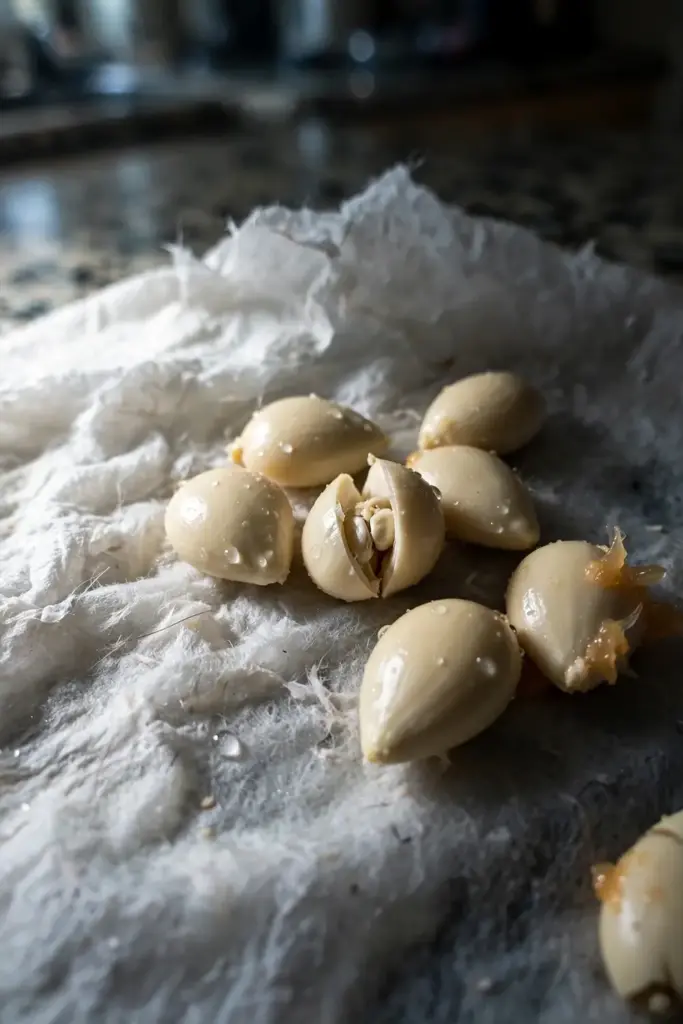 Fresh tangelo seeds rinsed clean on a damp paper towel