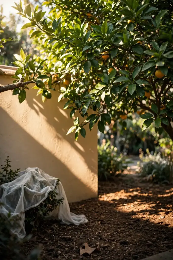 Tangelo tree against a sunny south-facing wall in a warm-climate garden