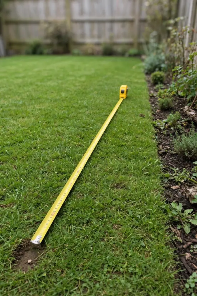 Tidy lawn with a tape measure laid across the turf near the edge