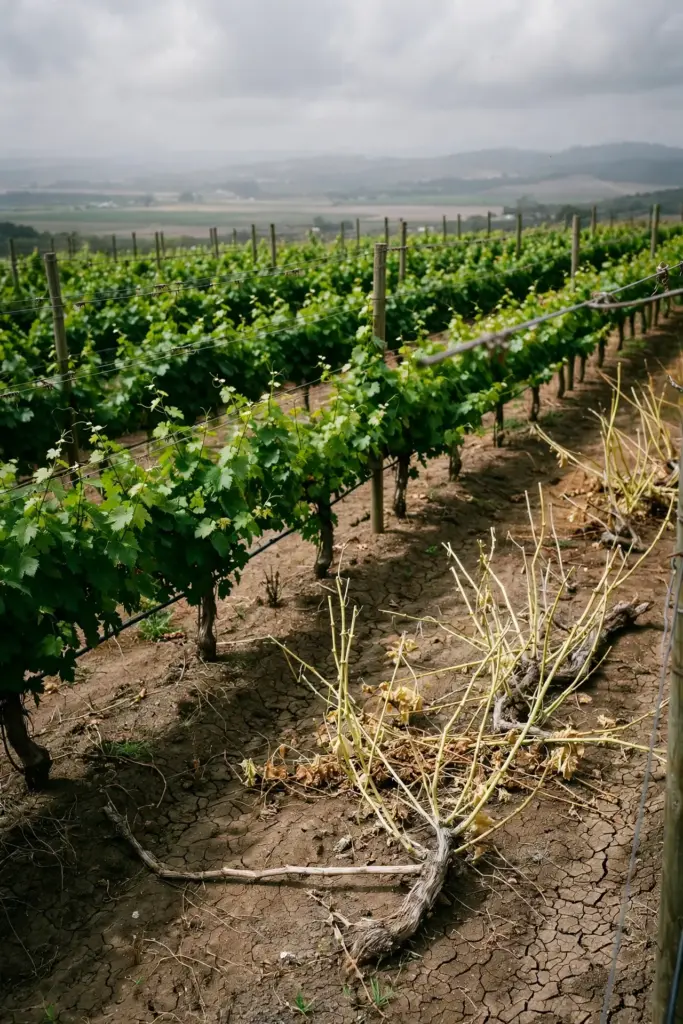 Vineyard block with patchy decline across several rows