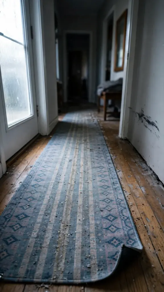 Washable runner stretching down a foyer hallway from the door