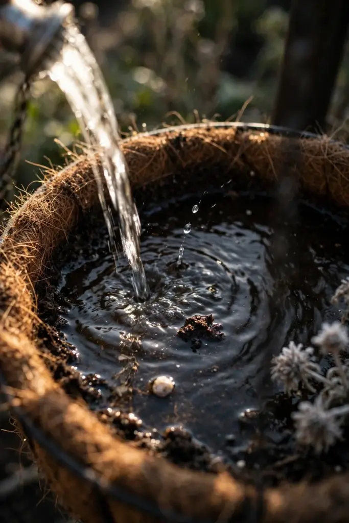 Water poured into the gap between mix and basket rim