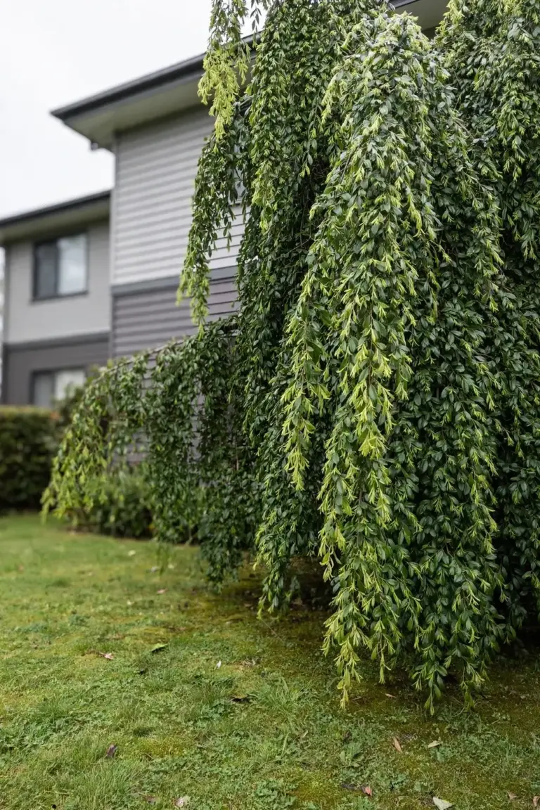 Tall weeping lilly pilly tree with soft hanging branches