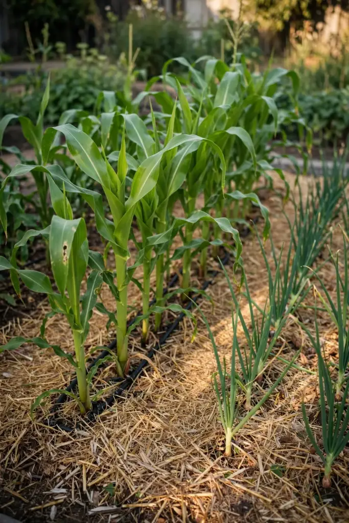 My own bed growing healthy corn and onions where white mold once lived.
