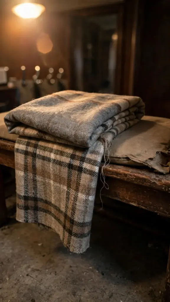 Wool throw folded in thirds across a foyer bench