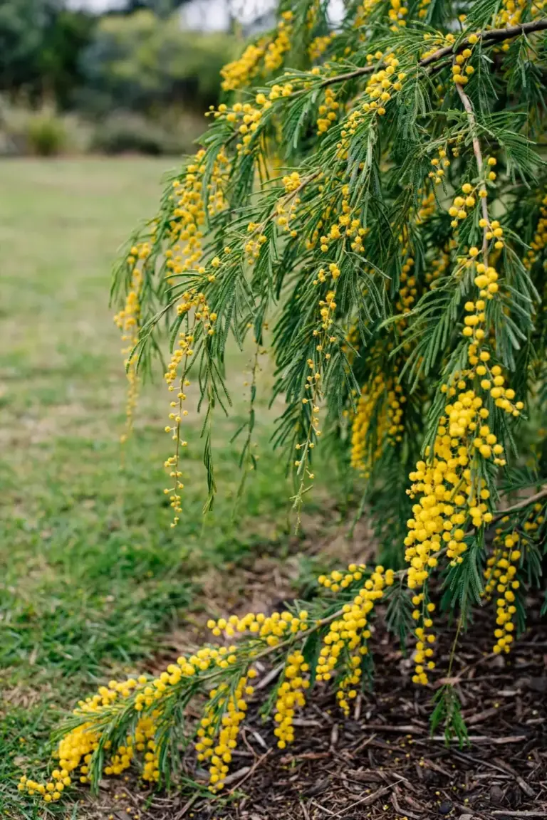 Wyalong wattle as a weeping small tree with golden flowers